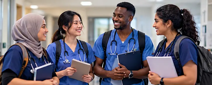 Nurses with backpacks and notebooks