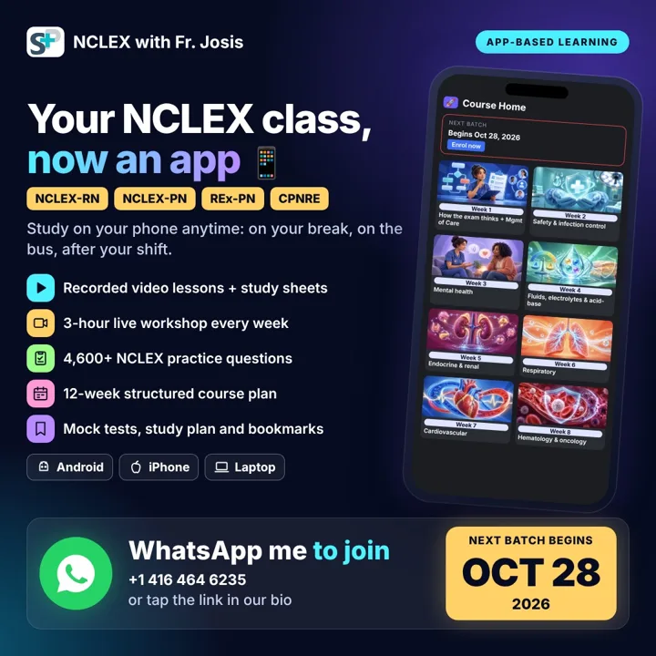 NCLEX with Fr. Josis app course poster